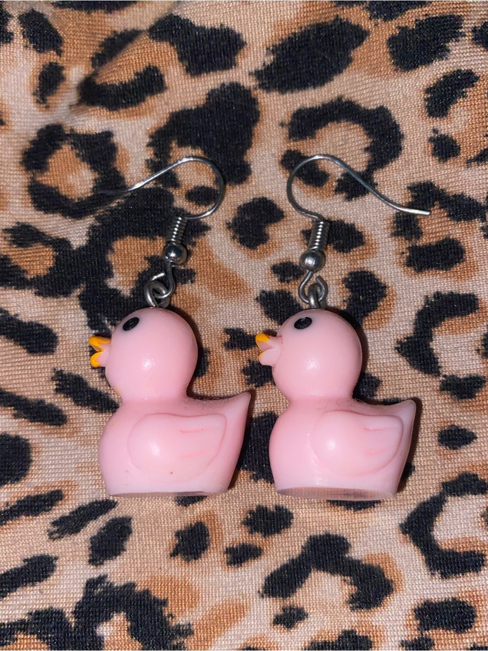 Pink rubber duck earrings